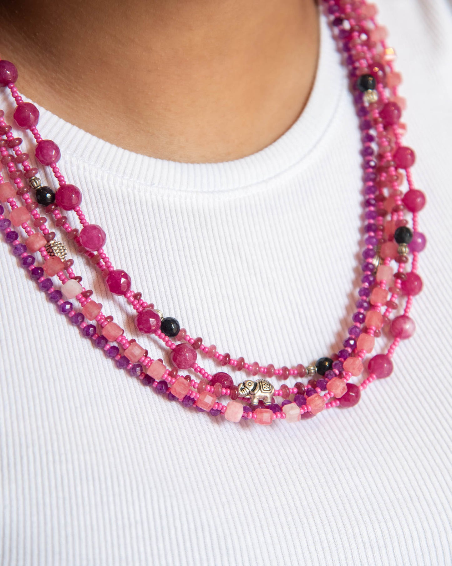 Bohemian Multistrand Necklace - Raspberry