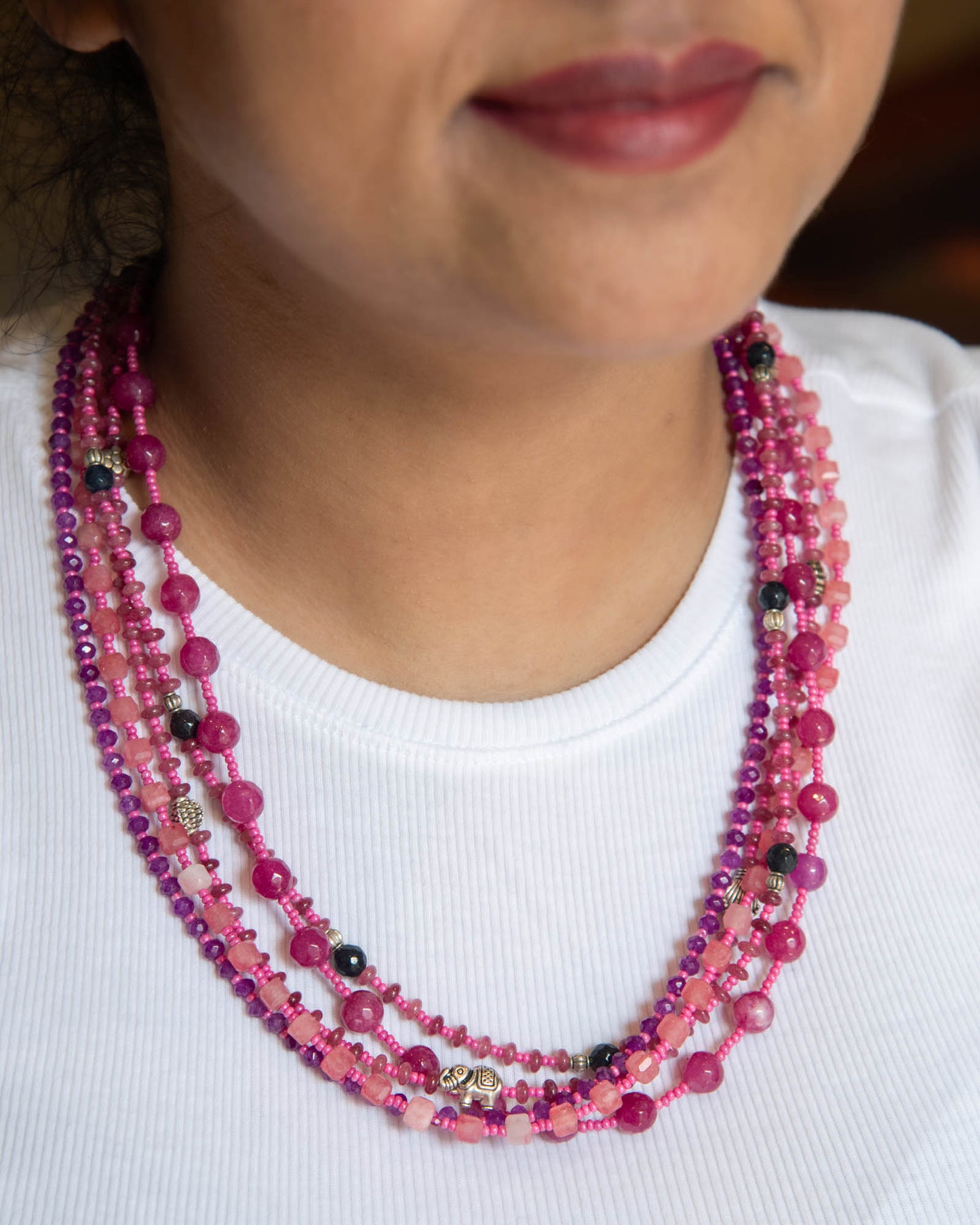 Bohemian Multistrand Necklace - Raspberry